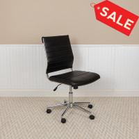Flash Furniture BT-20595M-NA-BK-GG Mid-Back Armless Black LeatherSoft Contemporary Ribbed Executive Swivel Office Chair